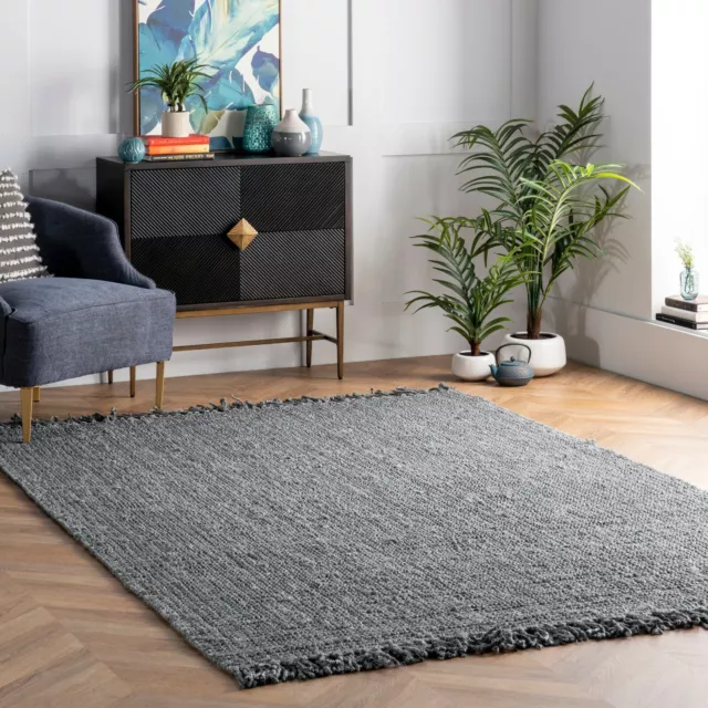 nuLOOM Hand Made Natural Jute Area Rug in Solid Grey-Green Sage Color