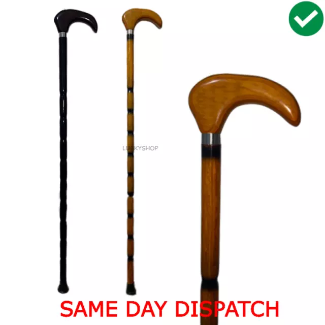 Wooden Walking Stick Premium Cane Handle Stunning Shiny Brown Classic 92cm✅