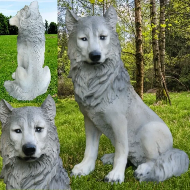 Garten Deko Figur WOLF ISEGRIM HUND Wild Tier lebensecht Tierfigur #3793