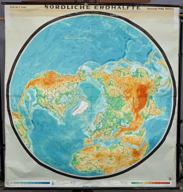 Northern Hemisphere World Map Vintage Rollable Wall Chart Poster