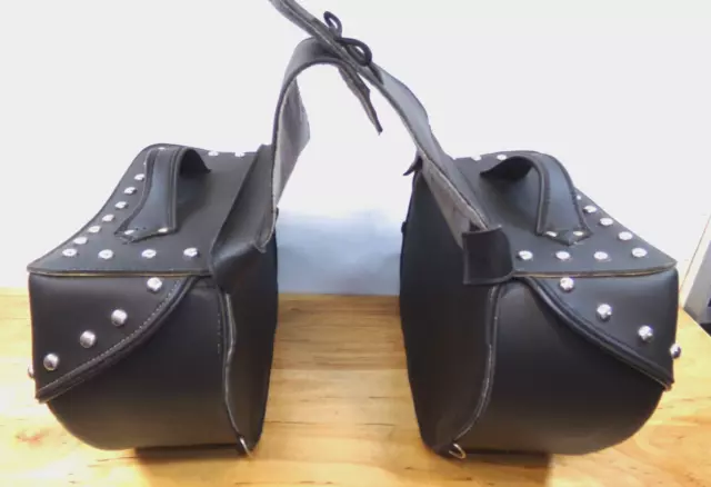 BLACK HARDCASE MOTORCYCLE Leather Saddle Bags with Chrome Studs $130.00 ...