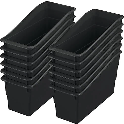 Book and Binder Storage Bins, Black, Set of 12 Home, Classroom, and Library