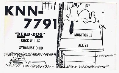 Vintage 1969 Snoopy Peanuts Comics Postcard QSL Card CB Ham Radio Syracuse Ohio