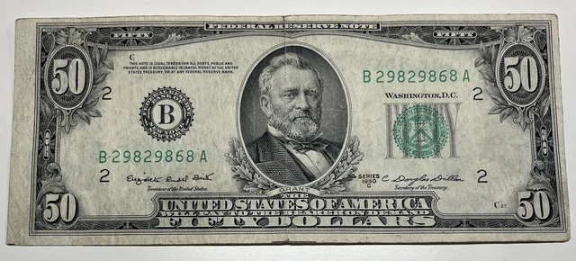 1950 C $ 50 Fifty Dollar Bill Federal Reserve Note  New York Vintage Currency