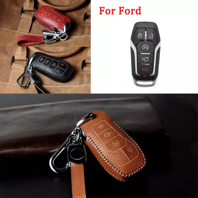 Genuine Leather Car Key Case Cover For Ford Mustang Fusion Mondeo Edge  Explorer