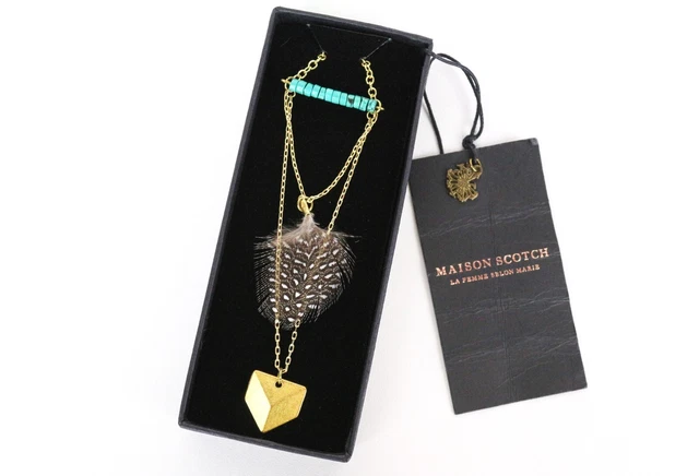 Collier Pendentif Branche D'arbre Doré Maison Scotch - Longueur 46-50 Cm - Occasion