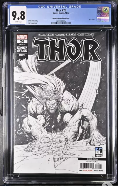 THOR #26 Gary Frank 2nd Print 1:10 Sketch Variant Marvel CGC 9.8