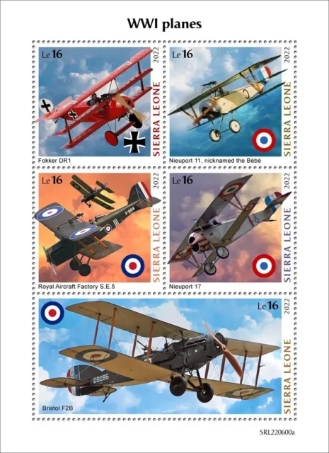 WWI Planes Aviation MNH Stamps 2022 Sierra Leone M/S