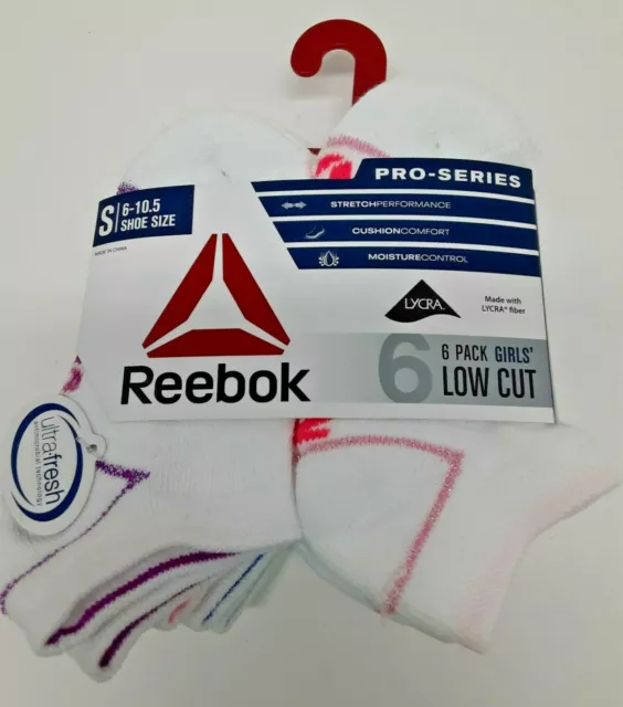 Reebok Girls Pro-Series Low Cut Socks 6-Pack Size Small Fits Shoe Size 6 - 10.5