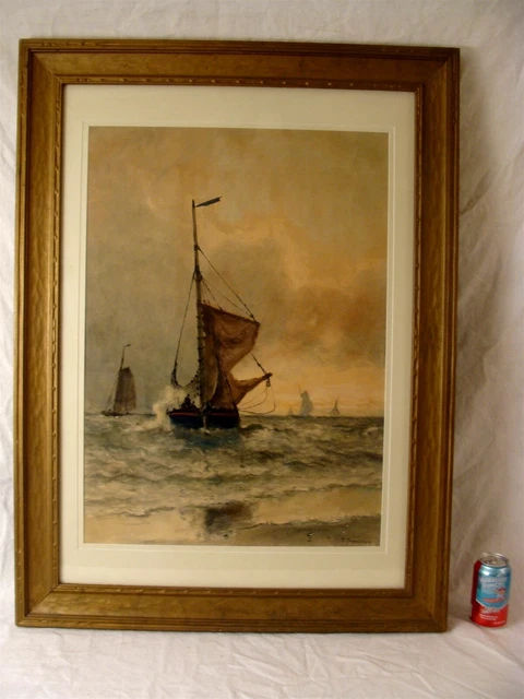 Antique George A Thompson Sailboats Seascape W/C Painting