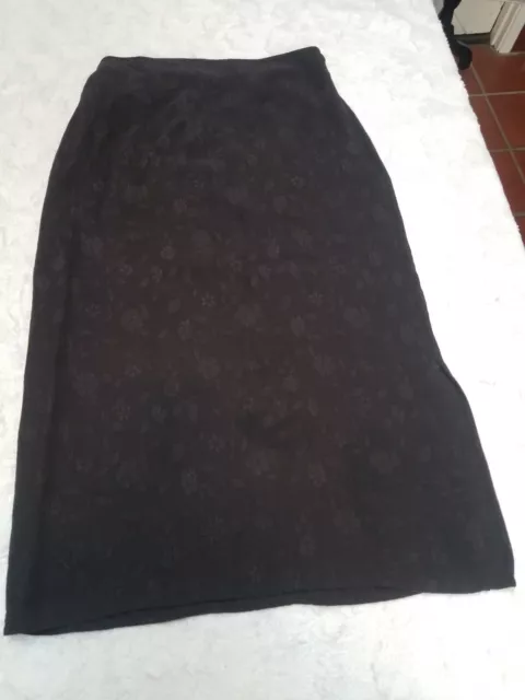 Citron Santa Monica Size Medium Silk Floral Midi Skirt Side Slit Black Casul