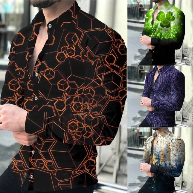 Chemise à manches longues décontractée imprimé baroque boutonnée pour homme