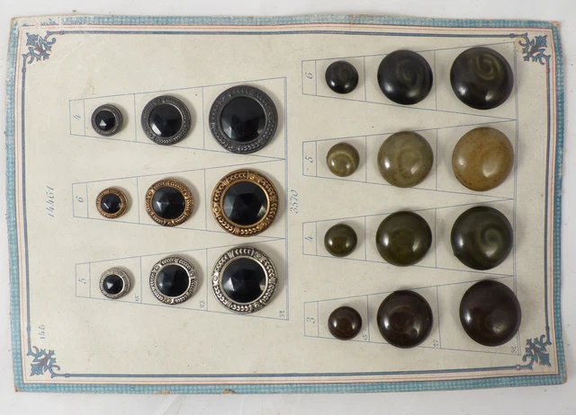 Carte 21 gros bouton rond ancien métal 1900 antique buttons 3 taille mercerie