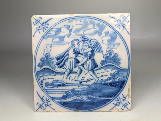 Antique 18th 19th Century Dutch Delft Biblical Tile Blue & White  C
