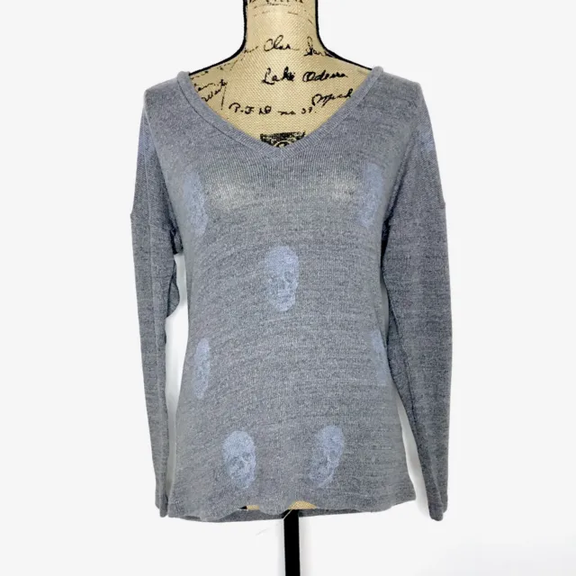 Lauren Moshi Knit Sweater Grey Skull Women's XS