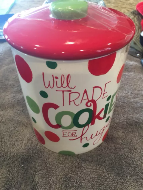 Hallmark "Will Trade Cookies For Hugs" Ceramic Cookie Jar with Lid