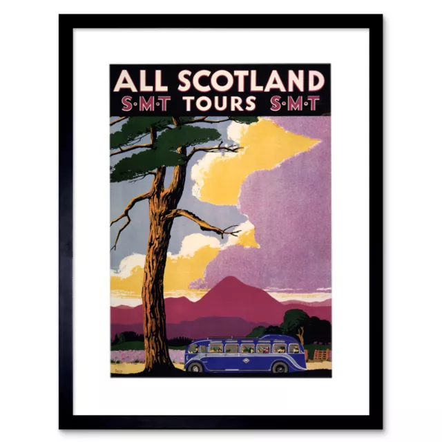 Travel Scotland Bus Scenery Tree Framed Art Print Picture Mount 12x16 Inch