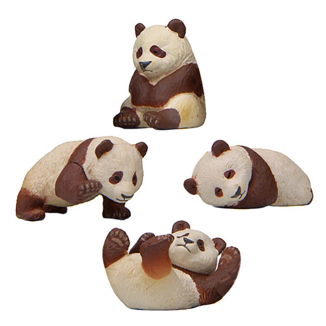 4 Pcs Panda Hand-made Ornament Pvc Animals Cake Toys Figurines Sculpture