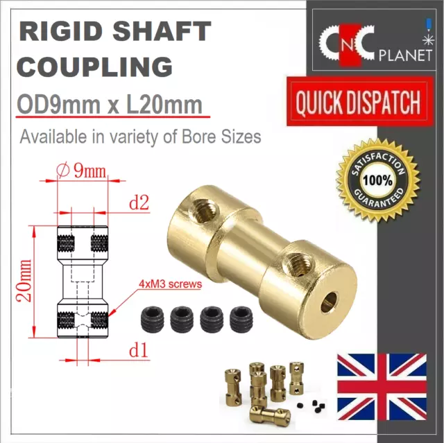 Rigid Shaft Coupling Coupler Motor Joint Connector RC Boat Metal Brass Finish UK