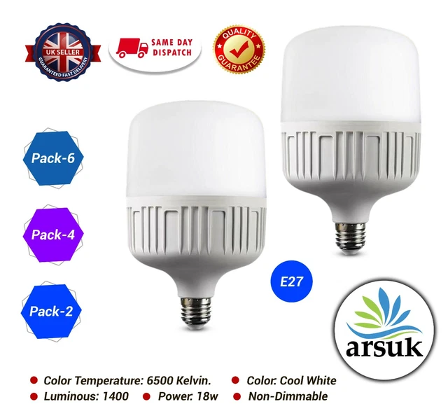 E27 LED Bulb Screw 18W Cool White Equivalent to 100W 6500K 1400lm Non Dimmable