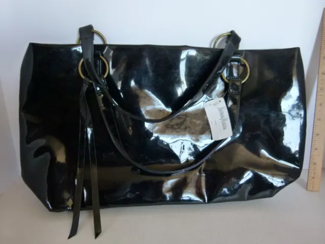 VINTAGE NEW OLD stock Nieman Marcus Black Patent Leather Handbag Purse ...