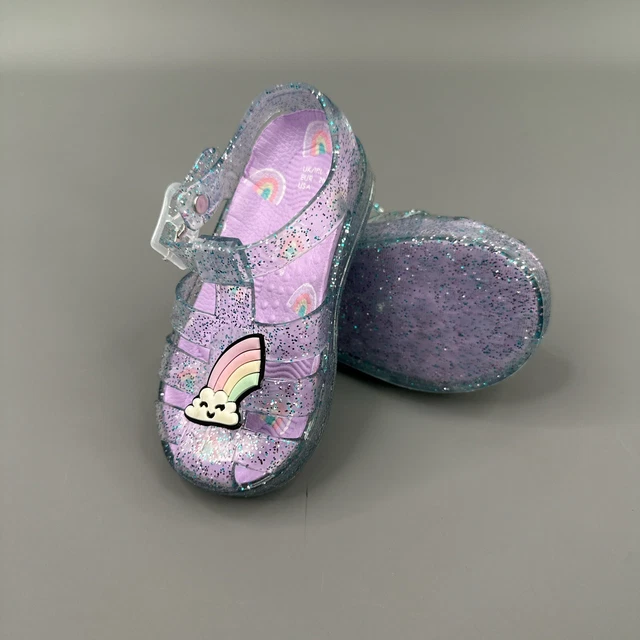 Scarpe Primark bambini UK 4 ragazze viola trasparente glitter casual spiaggia
