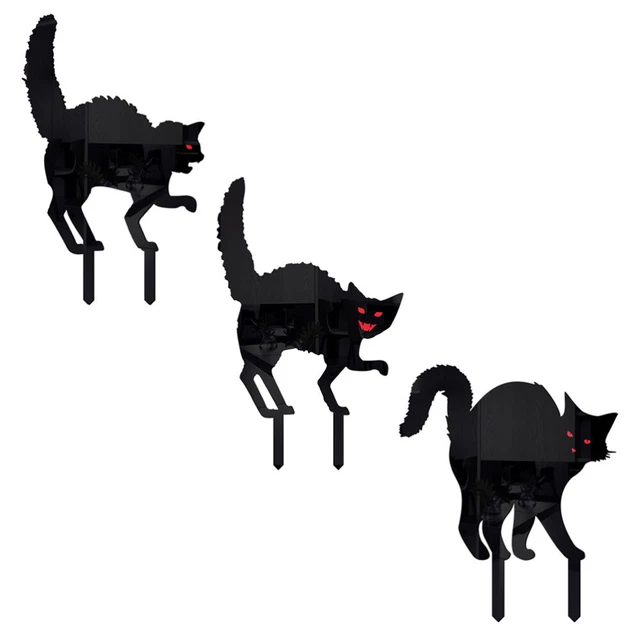 Accesorios de escultura de acrílico para jardín de gato negro estacas de animales