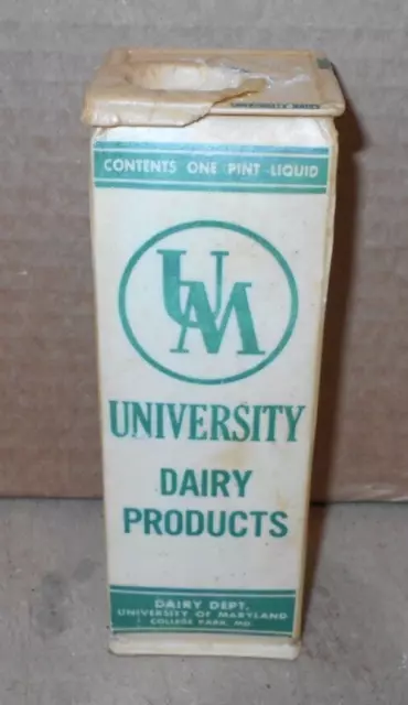 Vintage Dairy Dept. College Park MD. Pint Wax Milk Carton University Maryland