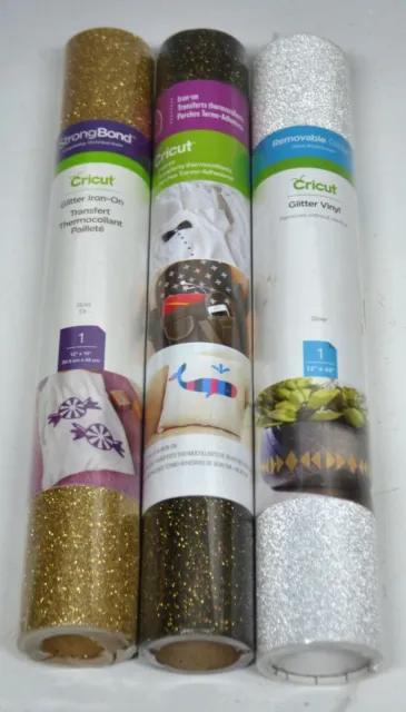 CRICUT VINYL 3 ROLLS (Gold & Black-Iron on/Silver-removable) NEW/SEALED PAP4