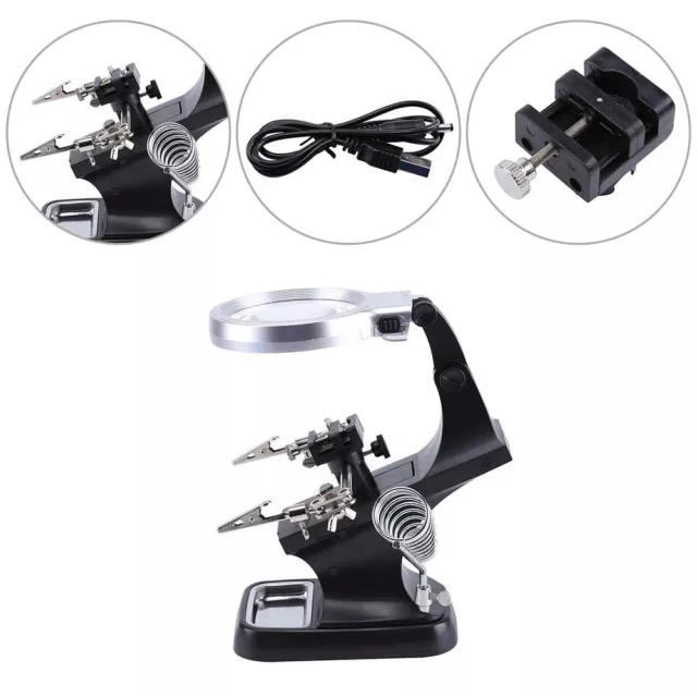 10 LED Soldering Iron Stand with Helping Hands Magnifying Glass Crocodile Clip