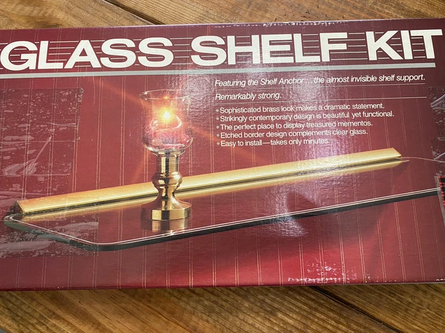 KV Knape & Vogt Clear Glass Shelf Kit with Brass Shelf Anchor 8 x 24" + Bonus