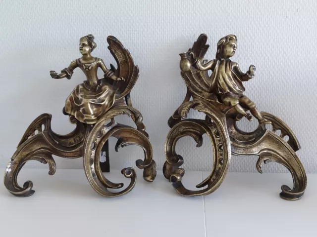 Chenets Bronze Doré      modèle Jacques CAFFIERI  -   Époque XIXÈME