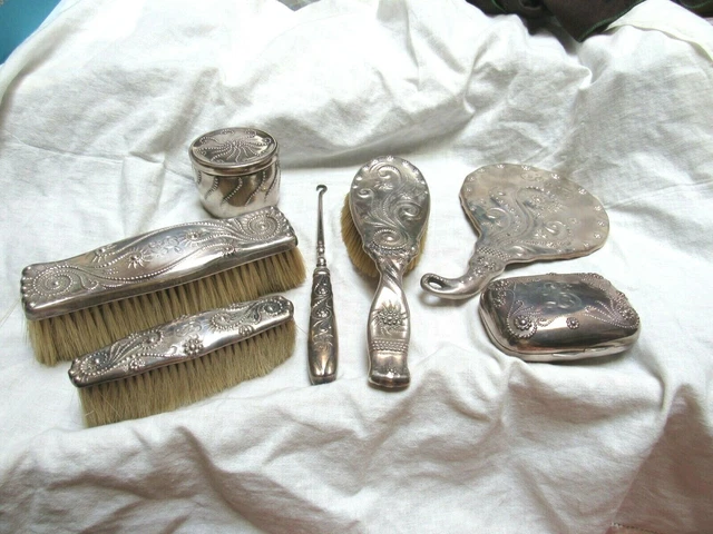 Antique Sterling Silver Whiting Fantasy By Osborne Vanity Set 7 Pcs. Fantastic!