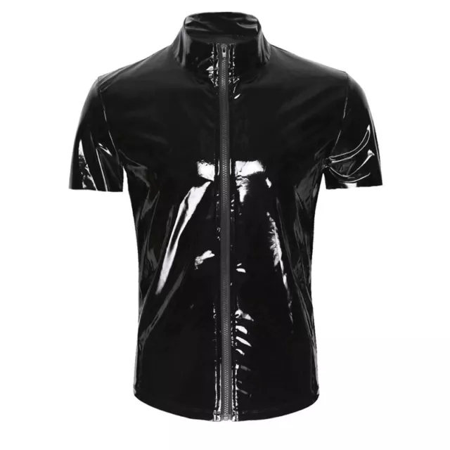 MEN PVC LEATHER Underwear Long Sleeve T-shirt Top Zipper Clubwear Vest  Costume £14.39 - PicClick UK