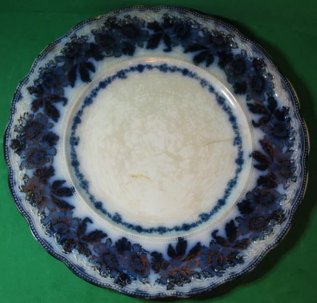 Antique Flow Blue w Gold Floral Lunch Plate Unknown Pattern Wood & Sons England