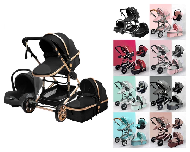 Poussette 3 en 1 Combiné Bébé Nouveau Né Siège Auto Nacelle Landau Cadre Alu