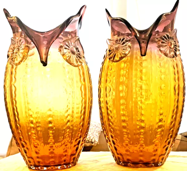 Set of 2  "Murano Style" MCM Hand blown glass 13.5" owl vases from Pier 1
