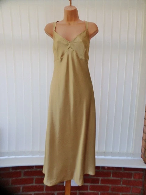 M10 VTG BHS Gold Silky Soft Satin Long 70 S 80 S Nightdress 16 18