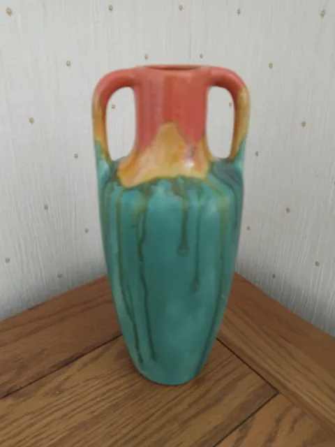 Faiencerie Thulin 2187 Studio Pottery 2 Handle Vase 1930s Made In Belgium