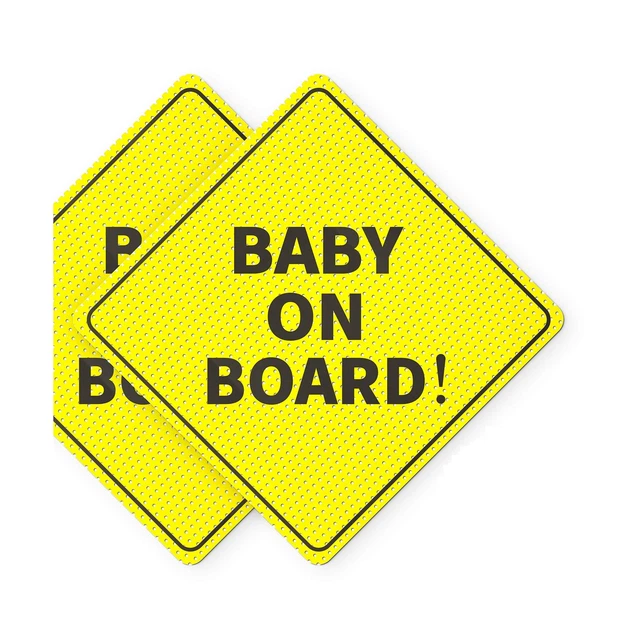 Baby On Board Sticker Sign - Essential for Cars - 2 Pack, 5" by 5" - Bright Y...