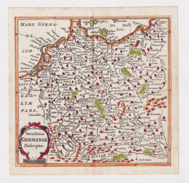 Philippus Cluverius (1580-1622), mappa della Germania 1686 incisione originale