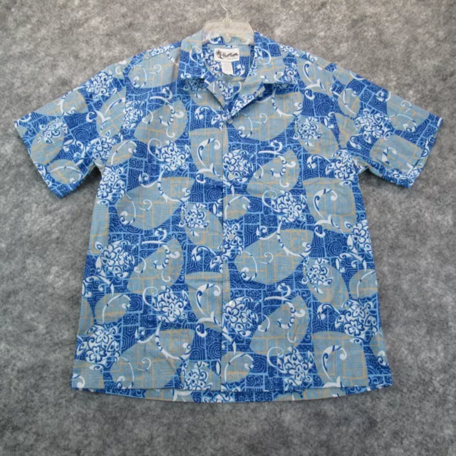 Howie Shirt Mens Large Blue Short Sleeve Button Up Hawaiian Cotton Blend Casual