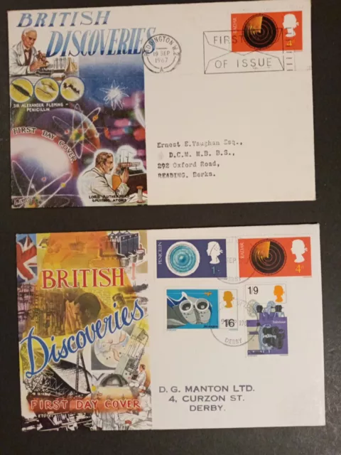 stamps gb fdc Discoveries 1967 Connoisseur Tovey Derby & Paddington cds