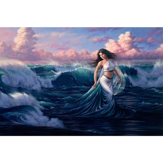 Chasing Sea Girl Oil Paint By Numbers Kit DIY Frameless Drawing for Adults Decor