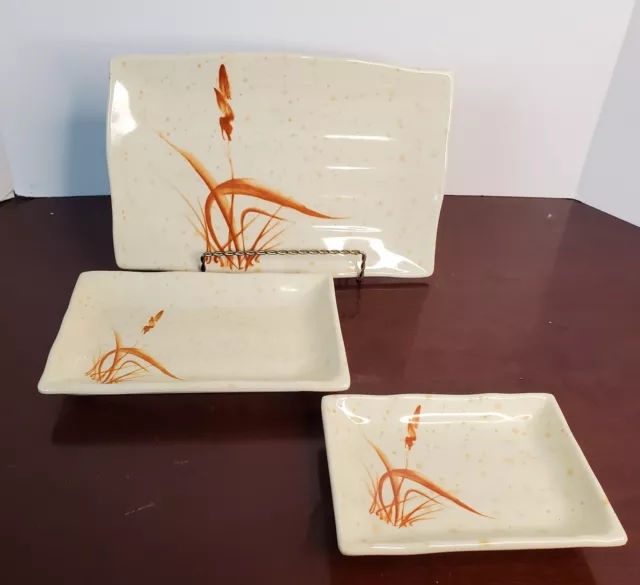 Set Of 3 Yanco Orchis Melamine Rectangular Serving Dishes Japanese Style Sushi