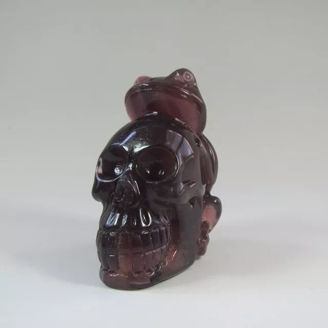 Collect Exquisite Hand-carved Skull and frog carving Purple Fluorite statue#B53