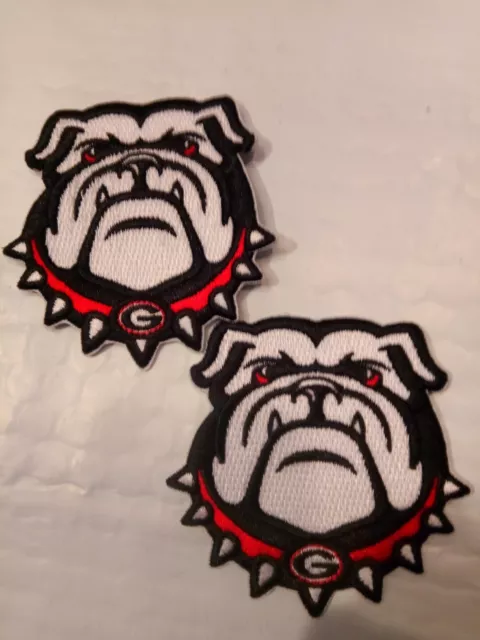(2) UGA Georgia Bulldogs Vintage Embroidered Iron On Patches Patch Lot 3" x 3"