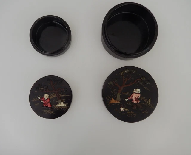 Chinese Lacquer Box Set of 2 Figural Garden Scene Early to Mid 19th Century