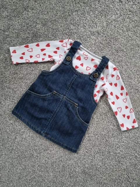 Abito Next Bambine Bambine Cuori San Valentino 3-6 Mesi Denim Pinafore g