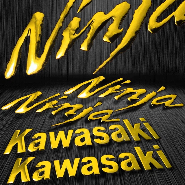 8" ABS 3D Emblem Decal Logo+Letter Glossy Sticker+6.25" for Ninja ZXR ZZR Gold